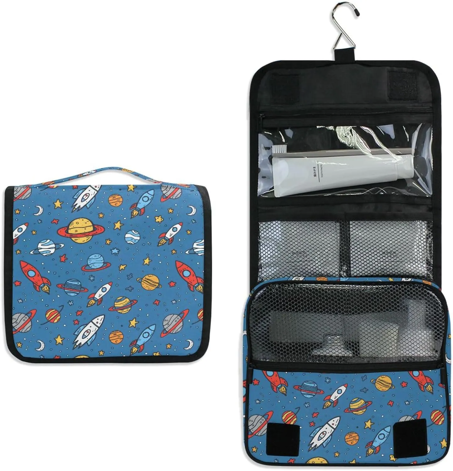 Hanging Toiletry Bag Planet Rocket Blue Travel Makeup bag for Toiletries Portable Travel Toiletry Organizer Cosmetic Bags with Hanging Hook