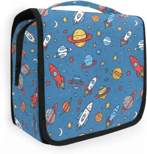 Hanging Toiletry Bag Planet Rocket Blue Travel Makeup bag for Toiletries Portable Travel Toiletry Organizer Cosmetic Bags with Hanging Hook