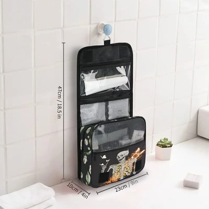 Hanging Toiletry Bag Skull Skeleton with Flame Butterfly Makeup Travel bag for Toiletries Portable Toiletry Organizer Bags Clear Toiletry Cosmetic Kit