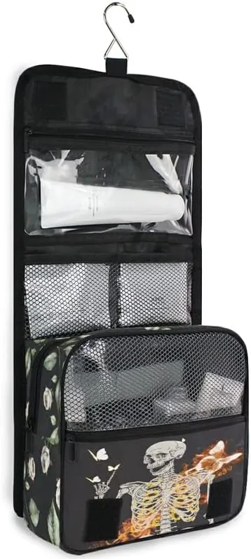 Hanging Toiletry Bag Skull Skeleton with Flame Butterfly Makeup Travel bag for Toiletries Portable Toiletry Organizer Bags Clear Toiletry Cosmetic Kit