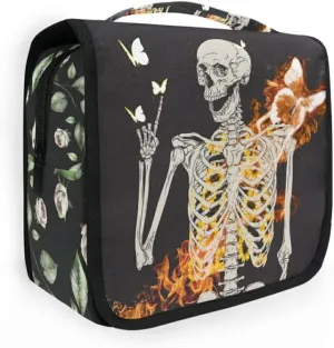 Hanging Toiletry Bag Skull Skeleton with Flame Butterfly Makeup Travel bag for Toiletries Portable Toiletry Organizer Bags Clear Toiletry Cosmetic Kit