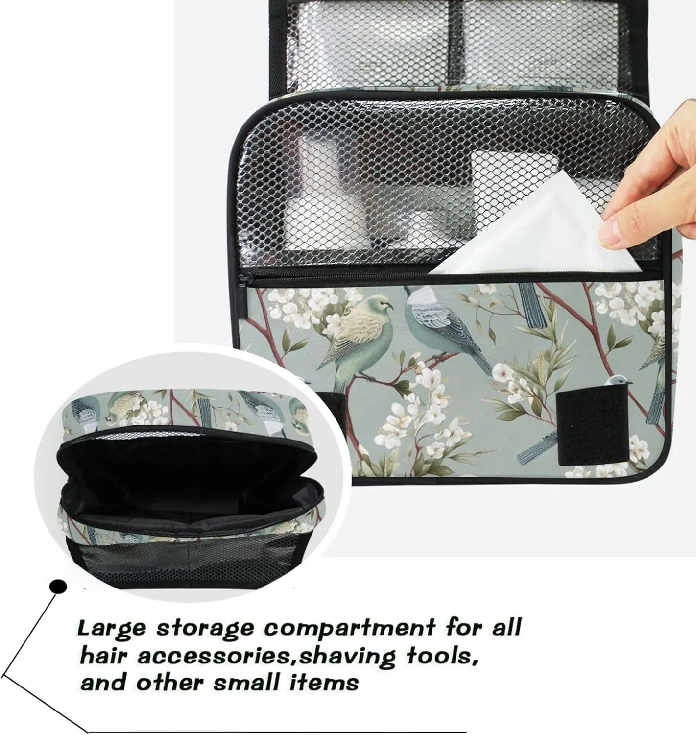 Hanging Toiletry Bag Sparrows Bird Travel Makeup bag for Toiletries Portable Travel Toiletry Organizer Cosmetic Bags with Hanging Hook