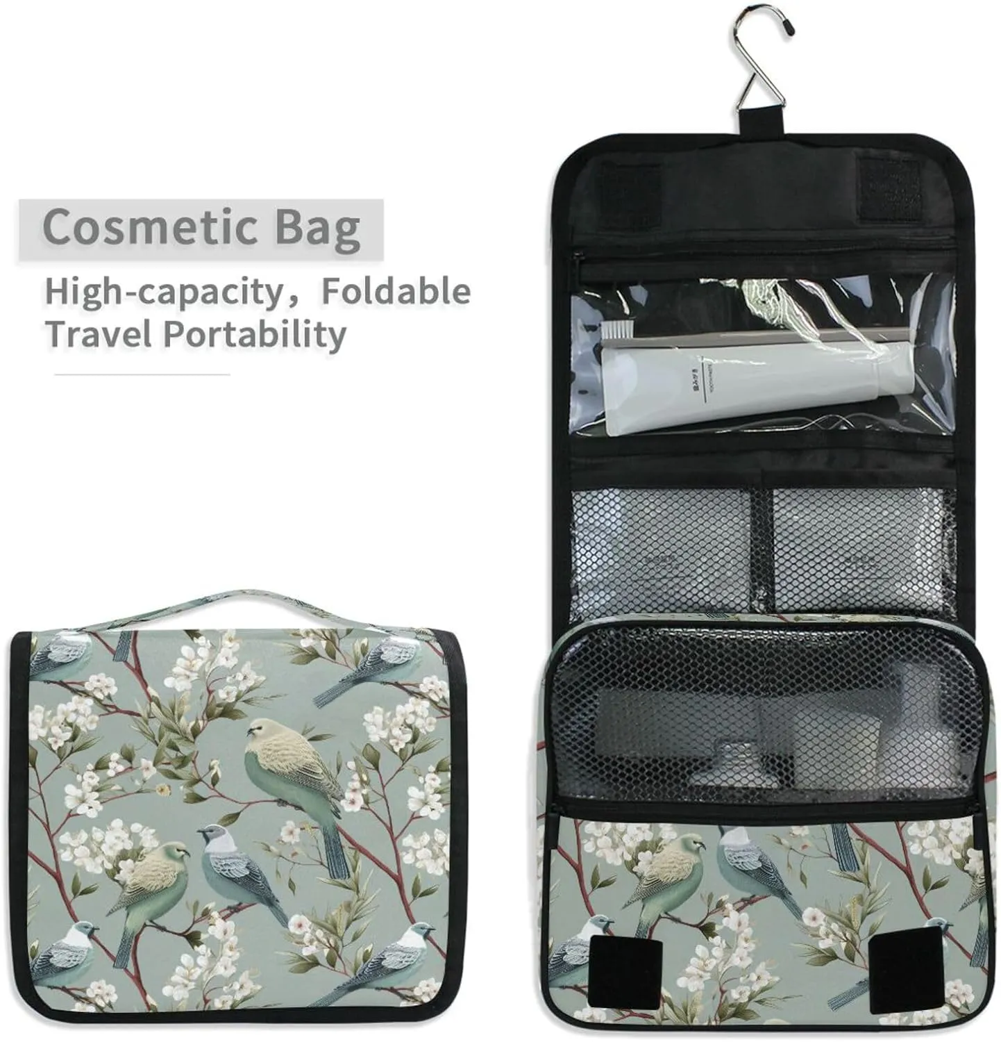 Hanging Toiletry Bag Sparrows Bird Travel Makeup bag for Toiletries Portable Travel Toiletry Organizer Cosmetic Bags with Hanging Hook