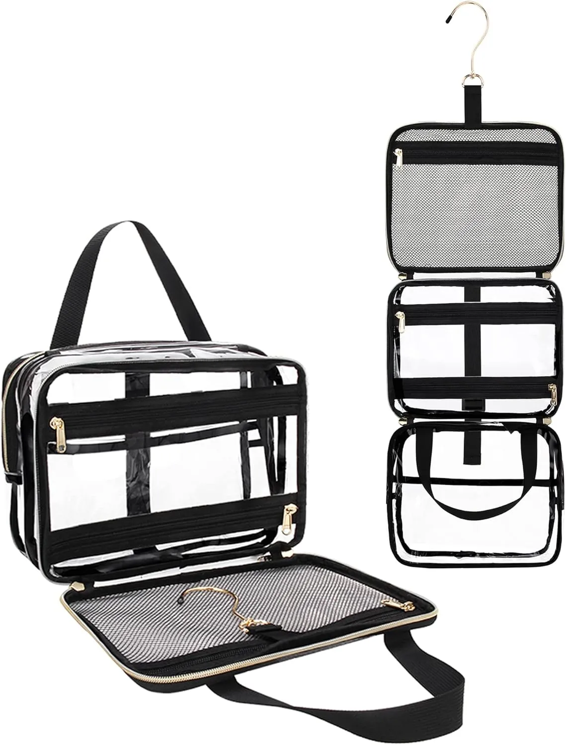 Hanging Toiletry Bag Travel Makeup Bag Clear TSA Toiletry Bag for Toiletries Full Sized Container Stand up Access to Toiletries for Women Men Makeup Organizer Case