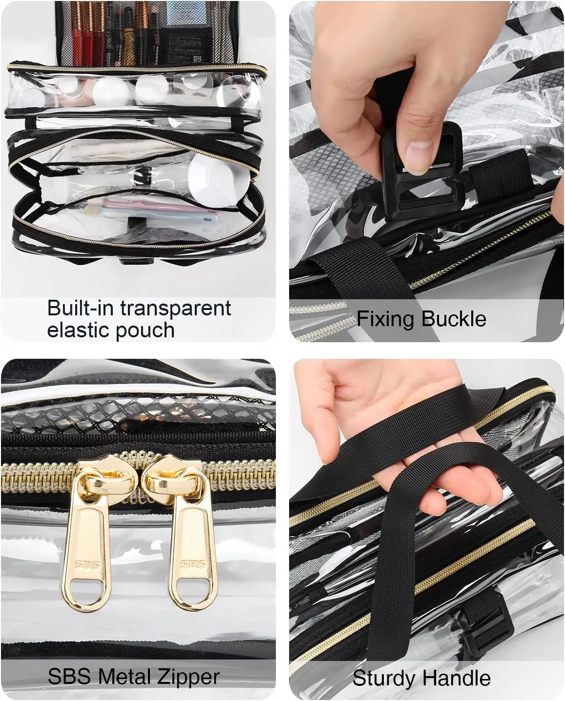 Hanging Toiletry Bag Travel Makeup Bag Clear TSA Toiletry Bag for Toiletries Full Sized Container Stand up Access to Toiletries for Women Men Makeup Organizer Case
