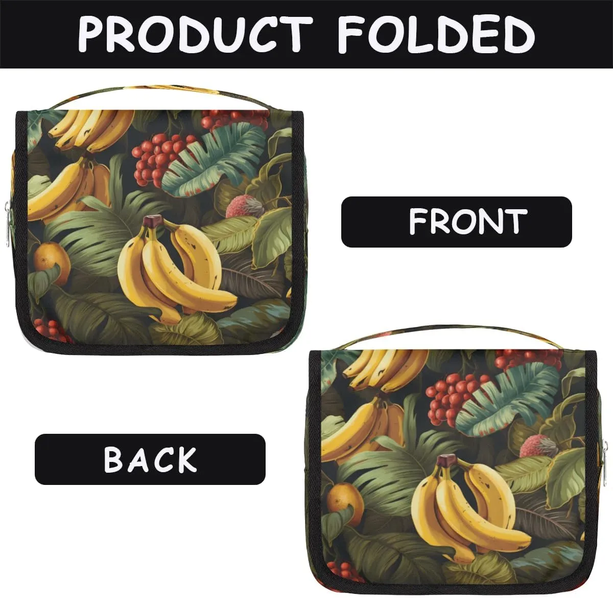 Hanging Travel Toiletry Bag Bananas Palm Leaves Toiletry Bags with Hanging Hook Portable Cosmetic Bag Makeup Organizer for Travel Business Trip