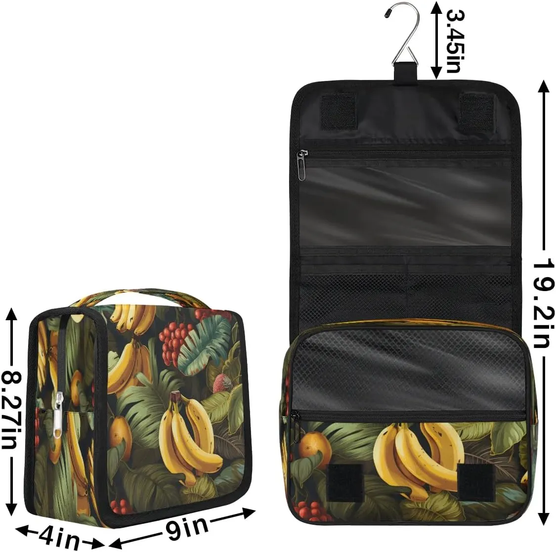 Hanging Travel Toiletry Bag Bananas Palm Leaves Toiletry Bags with Hanging Hook Portable Cosmetic Bag Makeup Organizer for Travel Business Trip