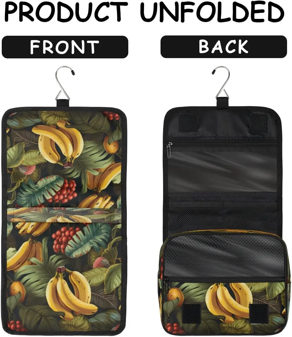 Hanging Travel Toiletry Bag Bananas Palm Leaves Toiletry Bags with Hanging Hook Portable Cosmetic Bag Makeup Organizer for Travel Business Trip