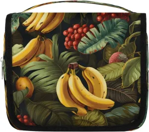 Hanging Travel Toiletry Bag Bananas Palm Leaves Toiletry Bags with Hanging Hook Portable Cosmetic Bag Makeup Organizer for Travel Business Trip