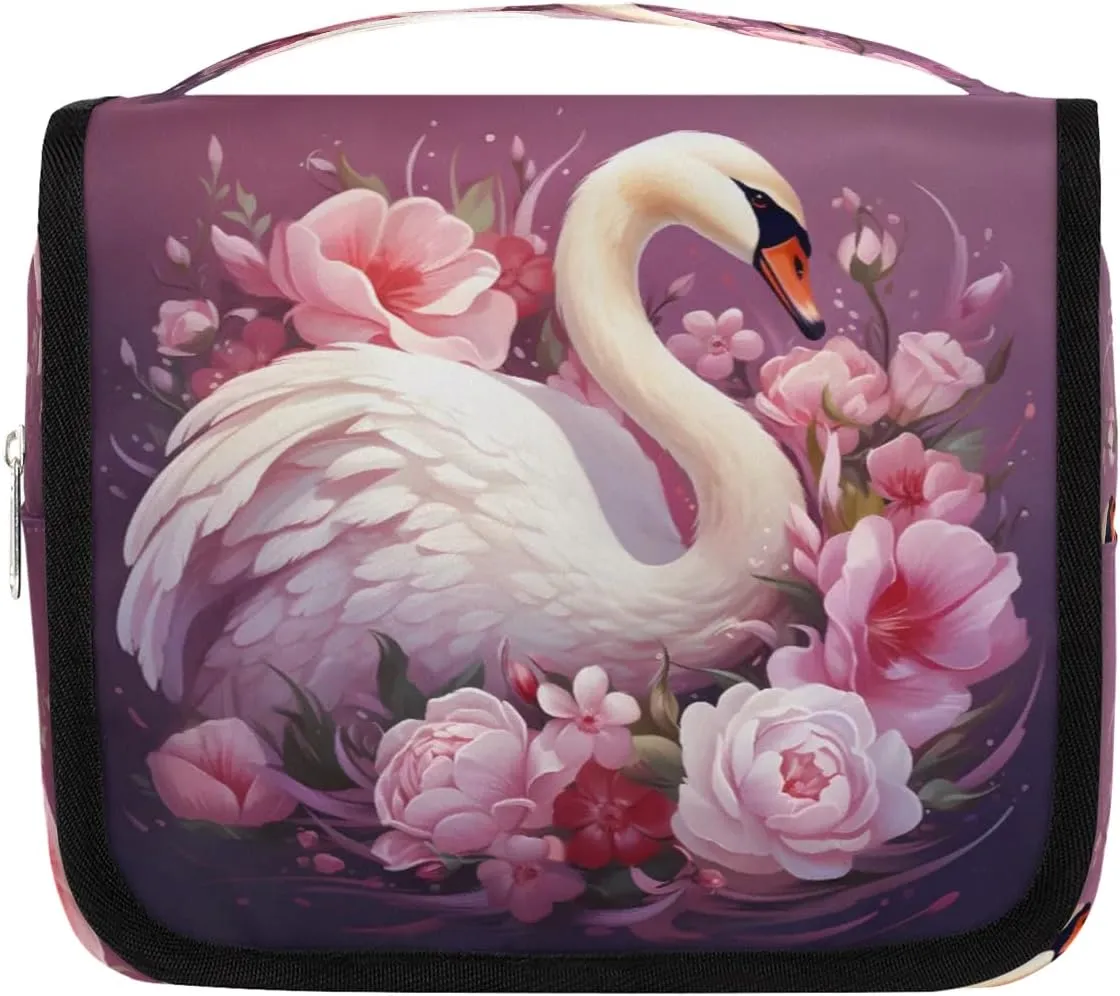 Hanging Travel Toiletry Bag Beautiful Swan Toiletry Bags with Hanging Hook Portable Cosmetic Bag Makeup Organizer for Travel Business Trip