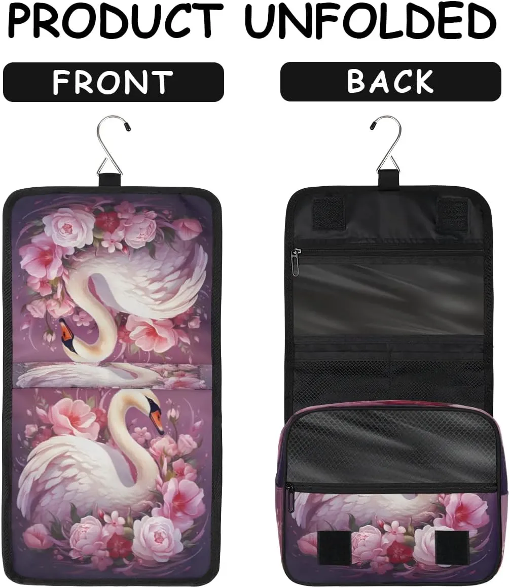 Hanging Travel Toiletry Bag Beautiful Swan Toiletry Bags with Hanging Hook Portable Cosmetic Bag Makeup Organizer for Travel Business Trip