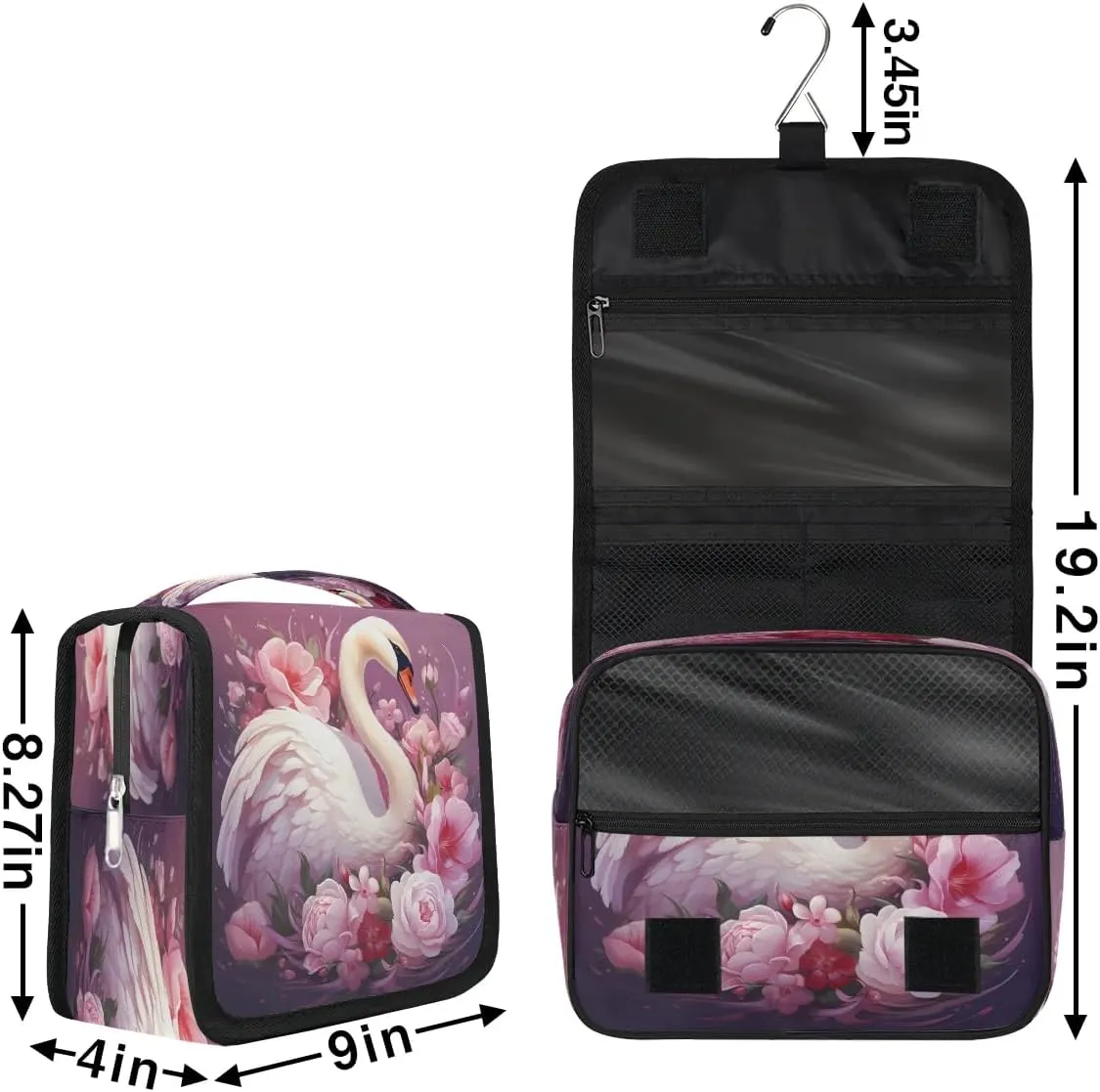 Hanging Travel Toiletry Bag Beautiful Swan Toiletry Bags with Hanging Hook Portable Cosmetic Bag Makeup Organizer for Travel Business Trip