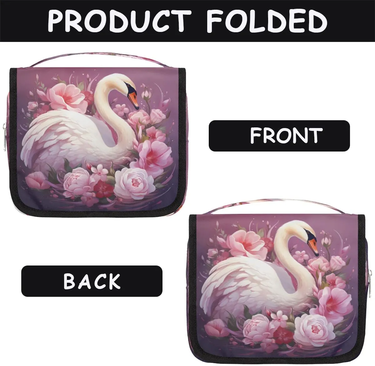 Hanging Travel Toiletry Bag Beautiful Swan Toiletry Bags with Hanging Hook Portable Cosmetic Bag Makeup Organizer for Travel Business Trip
