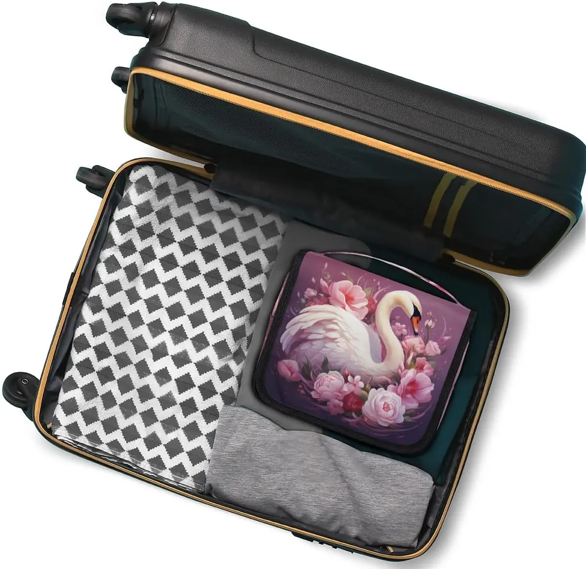 Hanging Travel Toiletry Bag Beautiful Swan Toiletry Bags with Hanging Hook Portable Cosmetic Bag Makeup Organizer for Travel Business Trip
