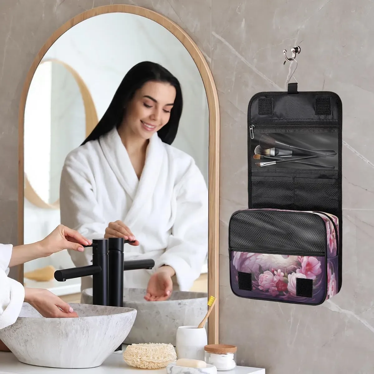 Hanging Travel Toiletry Bag Beautiful Swan Toiletry Bags with Hanging Hook Portable Cosmetic Bag Makeup Organizer for Travel Business Trip