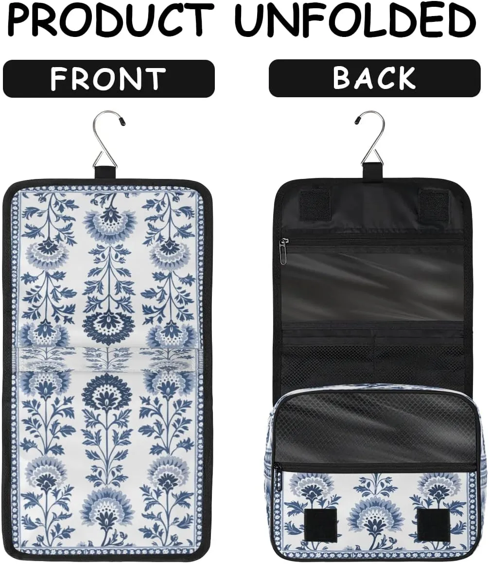 Hanging Travel Toiletry Bag Boho Flower Floral Toiletry Bags with Hanging Hook Portable Cosmetic Bag Makeup Organizer for Travel Business Trip