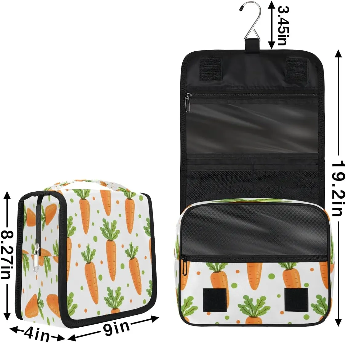 Hanging Travel Toiletry Bag Carrots Dots Toiletry Bags with Hanging Hook Portable Cosmetic Bag Makeup Organizer for Travel Business Trip
