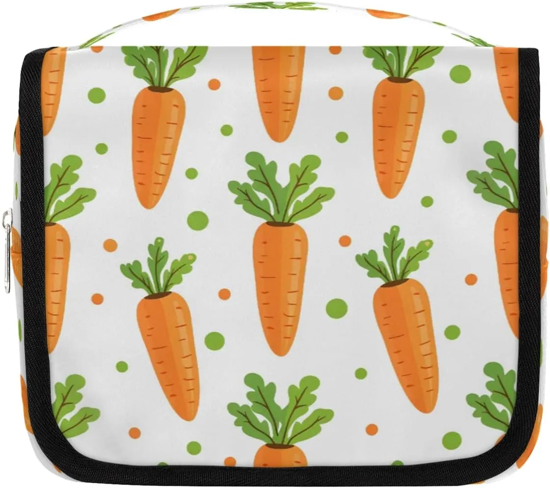 Hanging Travel Toiletry Bag Carrots Dots Toiletry Bags with Hanging Hook Portable Cosmetic Bag Makeup Organizer for Travel Business Trip