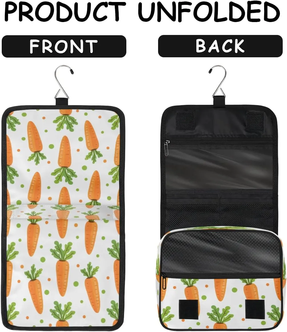 Hanging Travel Toiletry Bag Carrots Dots Toiletry Bags with Hanging Hook Portable Cosmetic Bag Makeup Organizer for Travel Business Trip