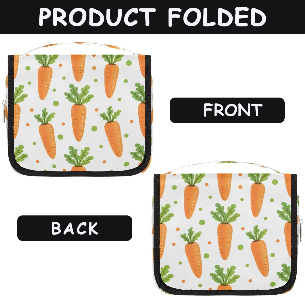 Hanging Travel Toiletry Bag Carrots Dots Toiletry Bags with Hanging Hook Portable Cosmetic Bag Makeup Organizer for Travel Business Trip