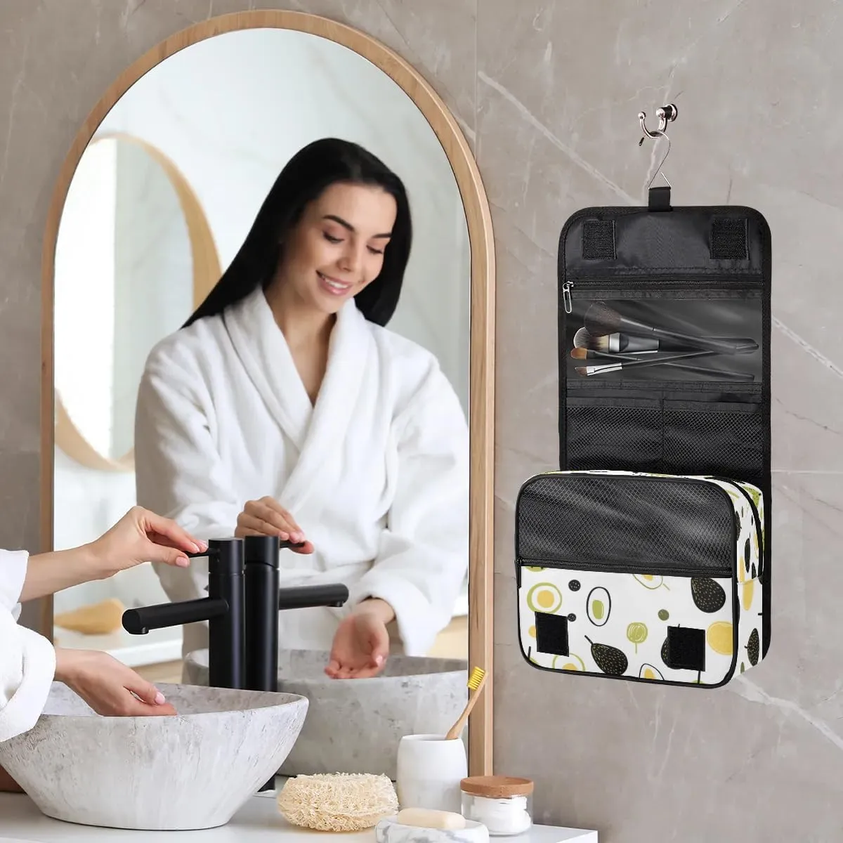 Hanging Travel Toiletry Bag Cute Avocado Toiletry Bags with Hanging Hook Portable Cosmetic Bag Makeup Organizer for Travel Business Trip