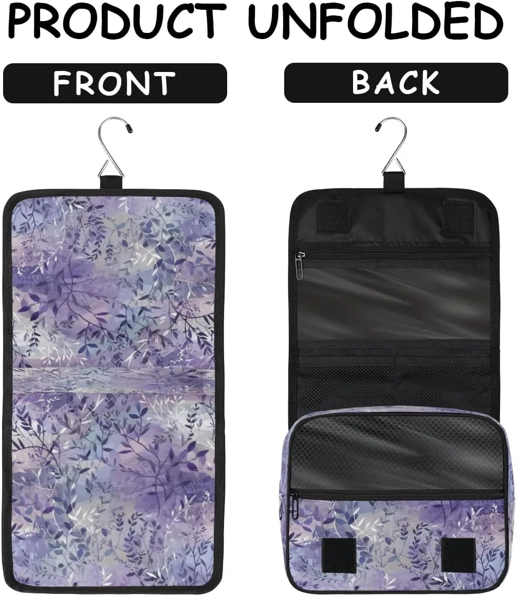 Hanging Travel Toiletry Bag Leaf Print Toiletry Bags with Hanging Hook Portable Cosmetic Bag Makeup Organizer for Travel Business Trip