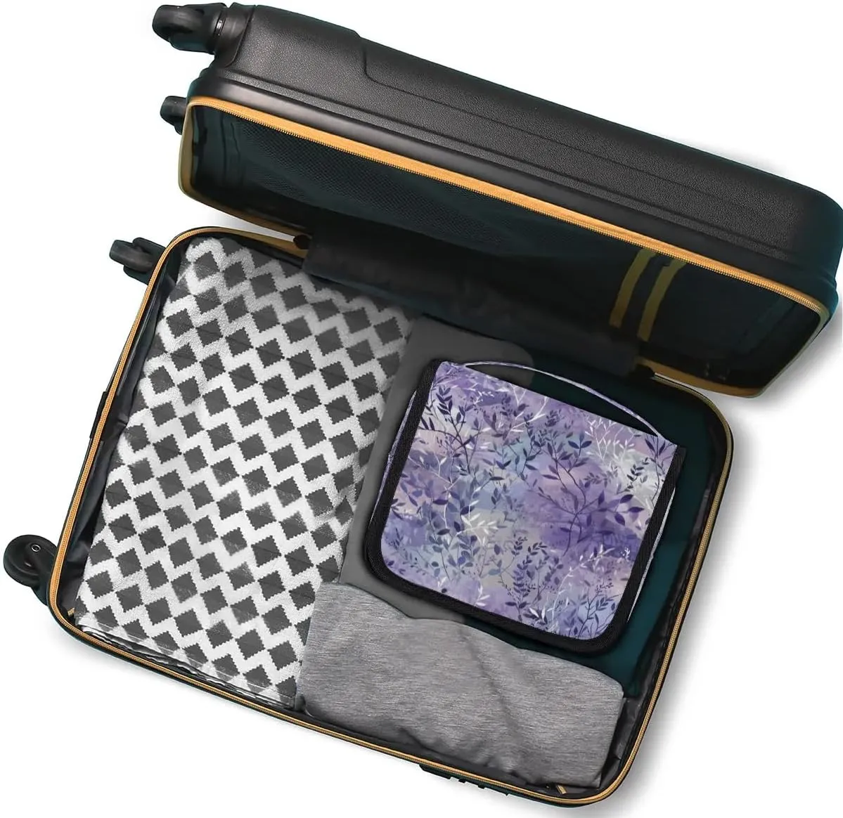 Hanging Travel Toiletry Bag Leaf Print Toiletry Bags with Hanging Hook Portable Cosmetic Bag Makeup Organizer for Travel Business Trip