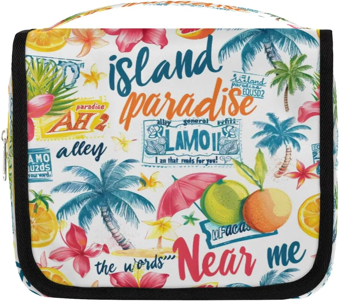 Hanging Travel Toiletry Bag Palm Tree Fruit Flower Toiletry Bags with Hanging Hook Portable Cosmetic Bag Makeup Organizer for Travel Business Trip