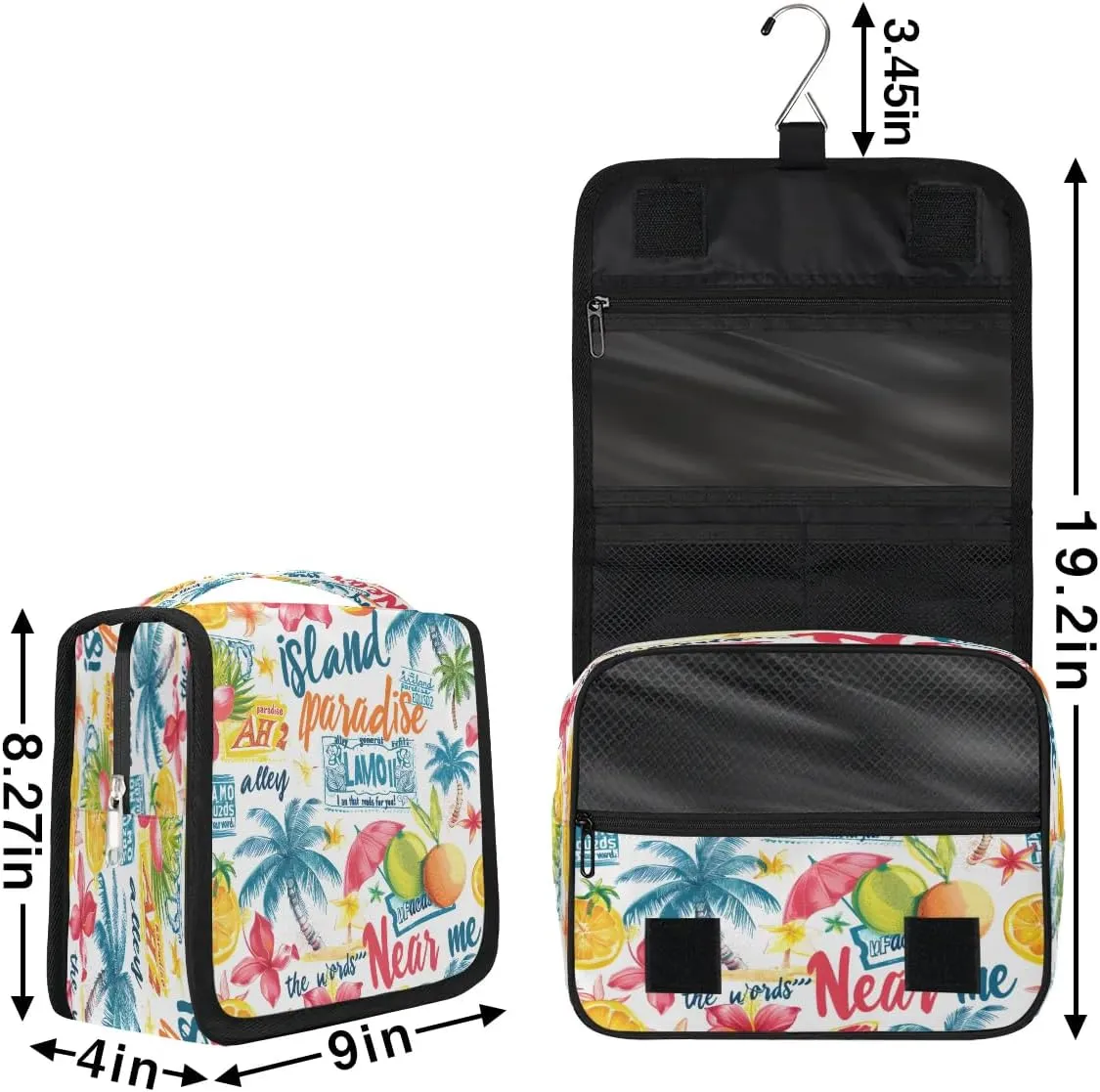 Hanging Travel Toiletry Bag Palm Tree Fruit Flower Toiletry Bags with Hanging Hook Portable Cosmetic Bag Makeup Organizer for Travel Business Trip
