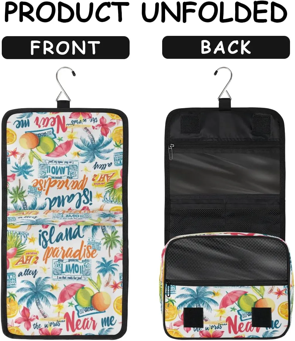 Hanging Travel Toiletry Bag Palm Tree Fruit Flower Toiletry Bags with Hanging Hook Portable Cosmetic Bag Makeup Organizer for Travel Business Trip