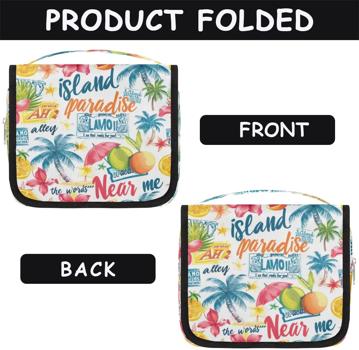Hanging Travel Toiletry Bag Palm Tree Fruit Flower Toiletry Bags with Hanging Hook Portable Cosmetic Bag Makeup Organizer for Travel Business Trip