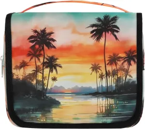 Hanging Travel Toiletry Bag Palm Tree Toiletry Bags with Hanging Hook Portable Cosmetic Bag Makeup Organizer for Travel Business Trip