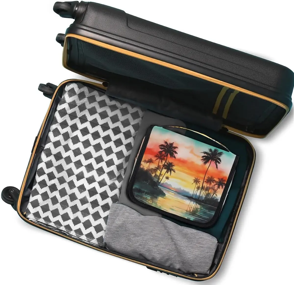 Hanging Travel Toiletry Bag Palm Tree Toiletry Bags with Hanging Hook Portable Cosmetic Bag Makeup Organizer for Travel Business Trip