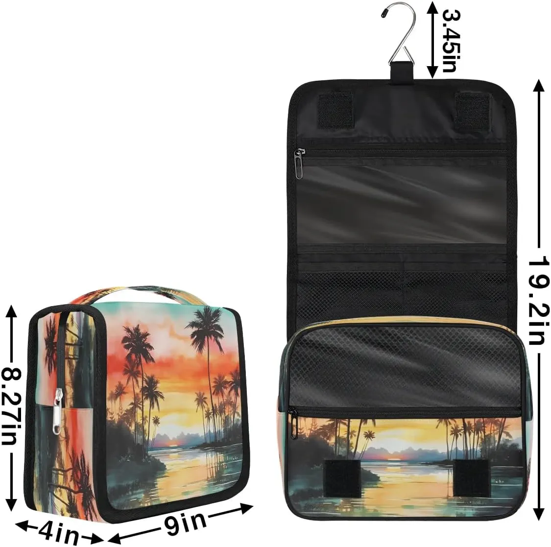 Hanging Travel Toiletry Bag Palm Tree Toiletry Bags with Hanging Hook Portable Cosmetic Bag Makeup Organizer for Travel Business Trip