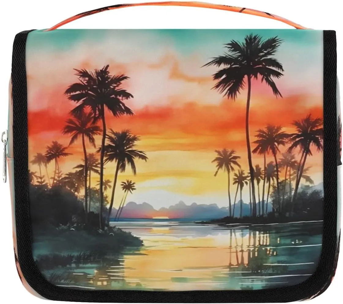 Hanging Travel Toiletry Bag Palm Tree Toiletry Bags with Hanging Hook Portable Cosmetic Bag Makeup Organizer for Travel Business Trip