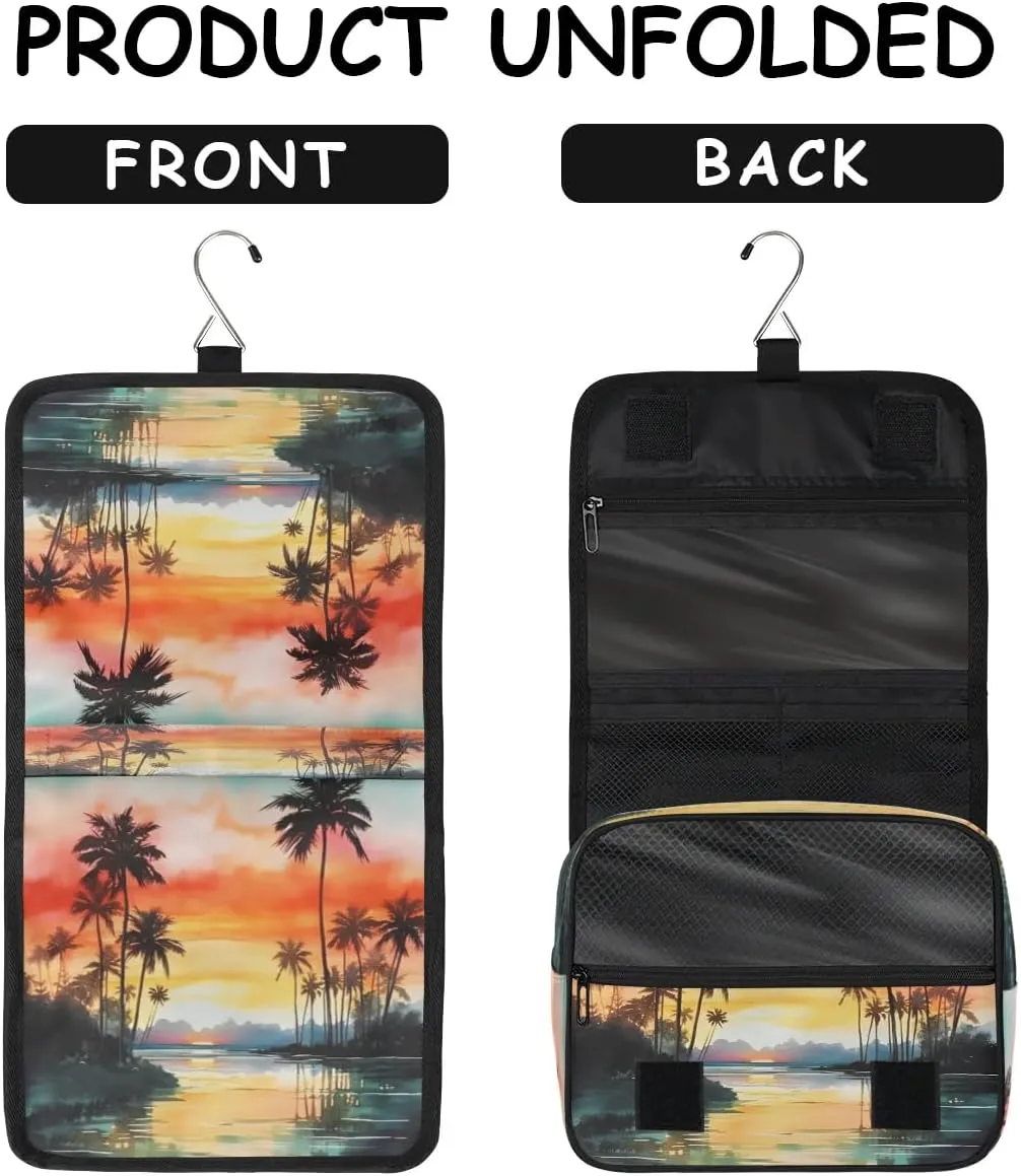 Hanging Travel Toiletry Bag Palm Tree Toiletry Bags with Hanging Hook Portable Cosmetic Bag Makeup Organizer for Travel Business Trip