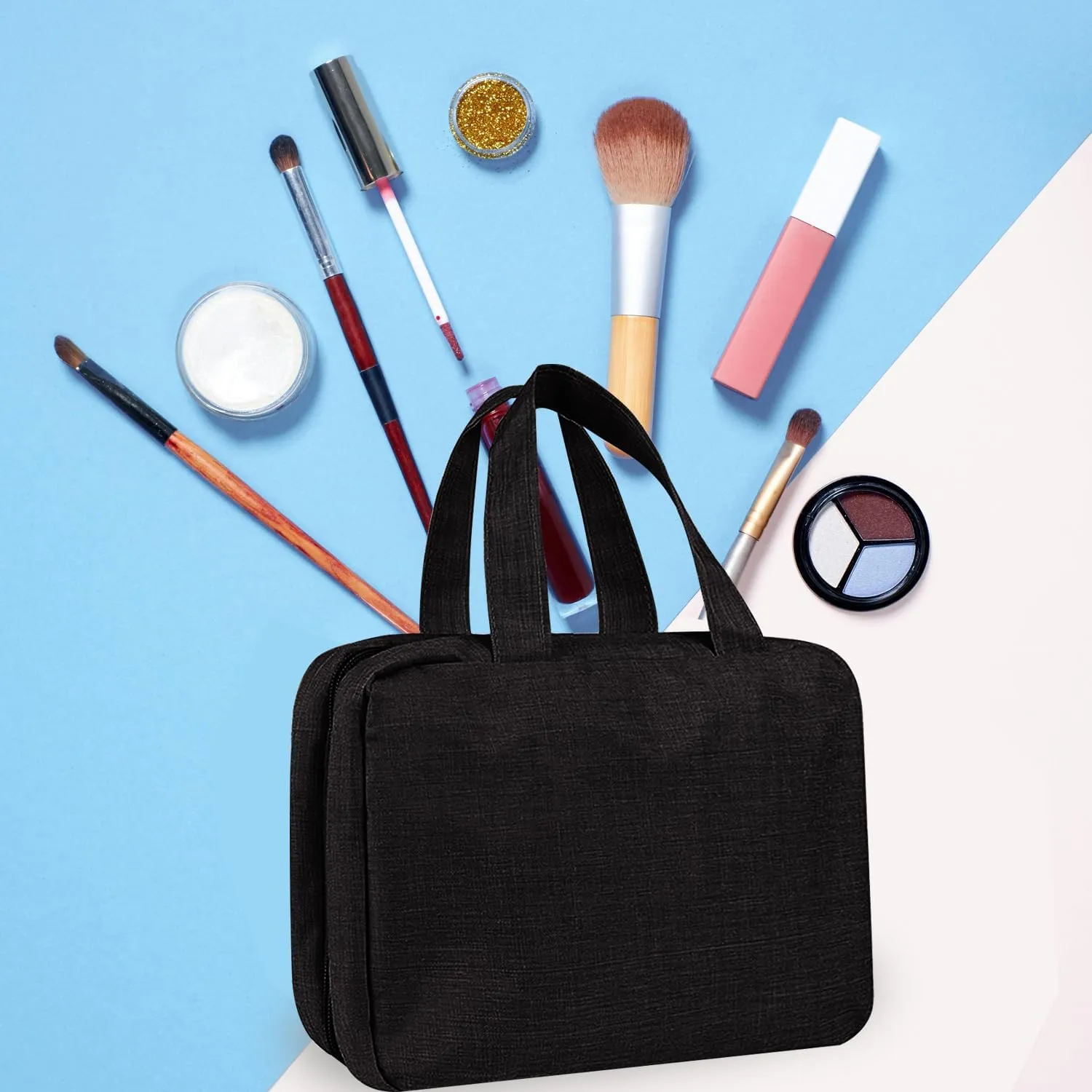 hanging travel toiletry bag with Hanging Hook,Water-resistant Makeup Cosmetic Bag Travel Organizer for Accessories,Portable Toiletry Travel Organizer Bag (Black, Large)
