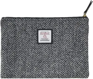 Harris Tweed Coin Purse Handmade Lipstick Bag Vintage British Portable Credit Card ID Wallet with YKK Zipper for Women men (Grey, Large)