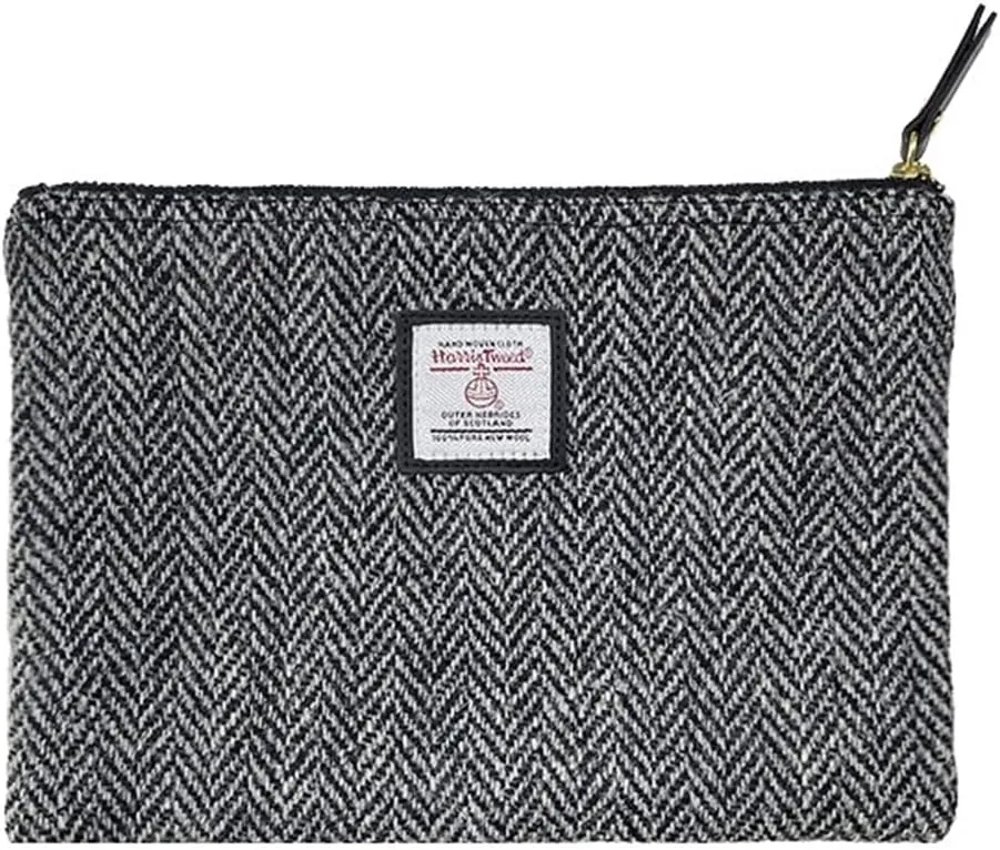 Harris Tweed Coin Purse Handmade Lipstick Bag Vintage British Portable Credit Card ID Wallet with YKK Zipper for Women men (Grey, Large)