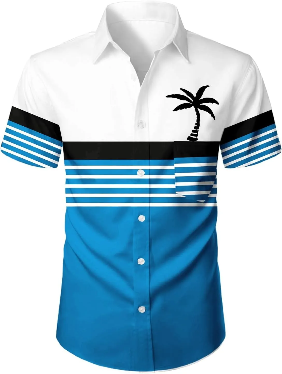 Hawaiian Shirt for Men Short Sleeve Button Down Collar Tops Tropical Coconut Tree Printed Holiday Beach Summer Shirts