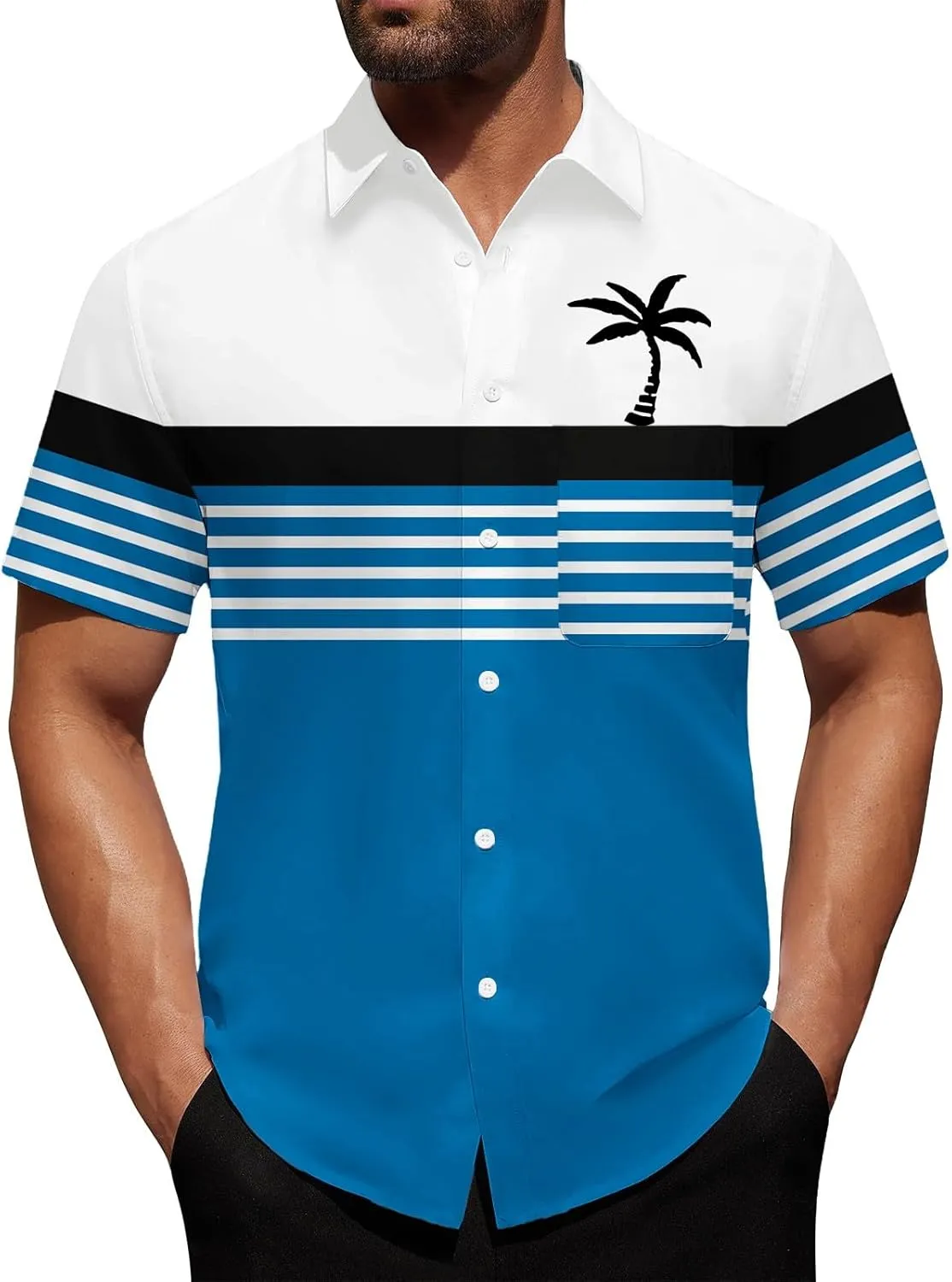 Hawaiian Shirt for Men Short Sleeve Button Down Collar Tops Tropical Coconut Tree Printed Holiday Beach Summer Shirts