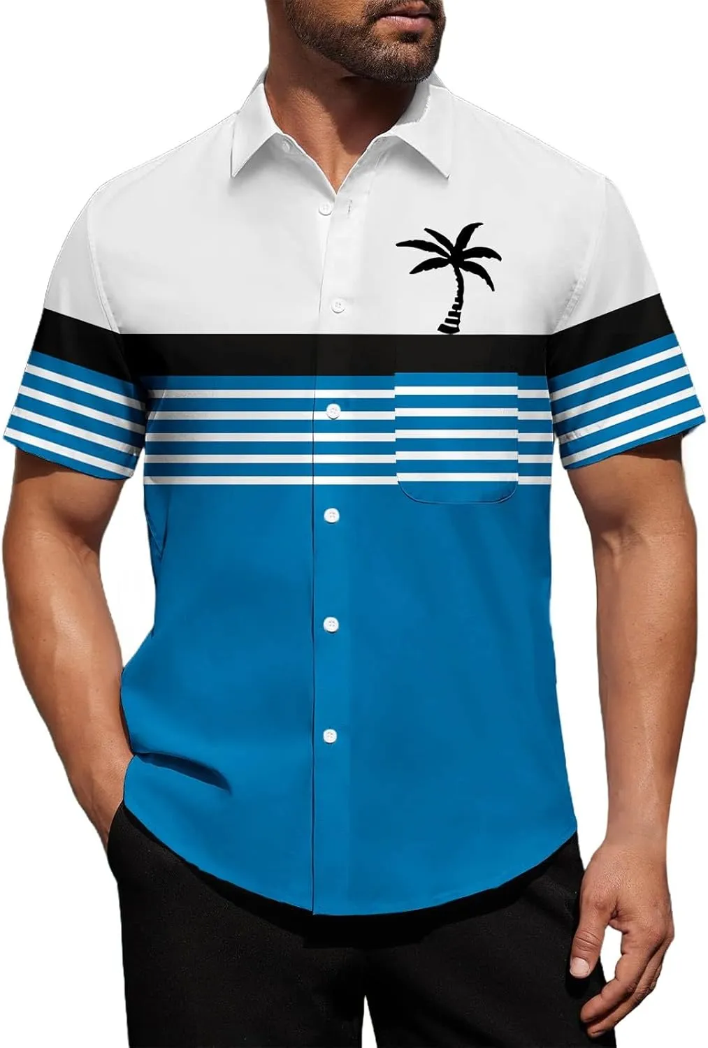 Hawaiian Shirt for Men Short Sleeve Button Down Collar Tops Tropical Coconut Tree Printed Holiday Beach Summer Shirts