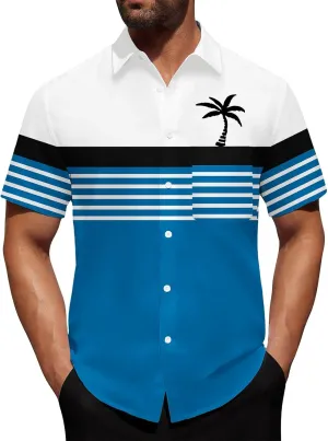 Hawaiian Shirt for Men Short Sleeve Button Down Collar Tops Tropical Coconut Tree Printed Holiday Beach Summer Shirts