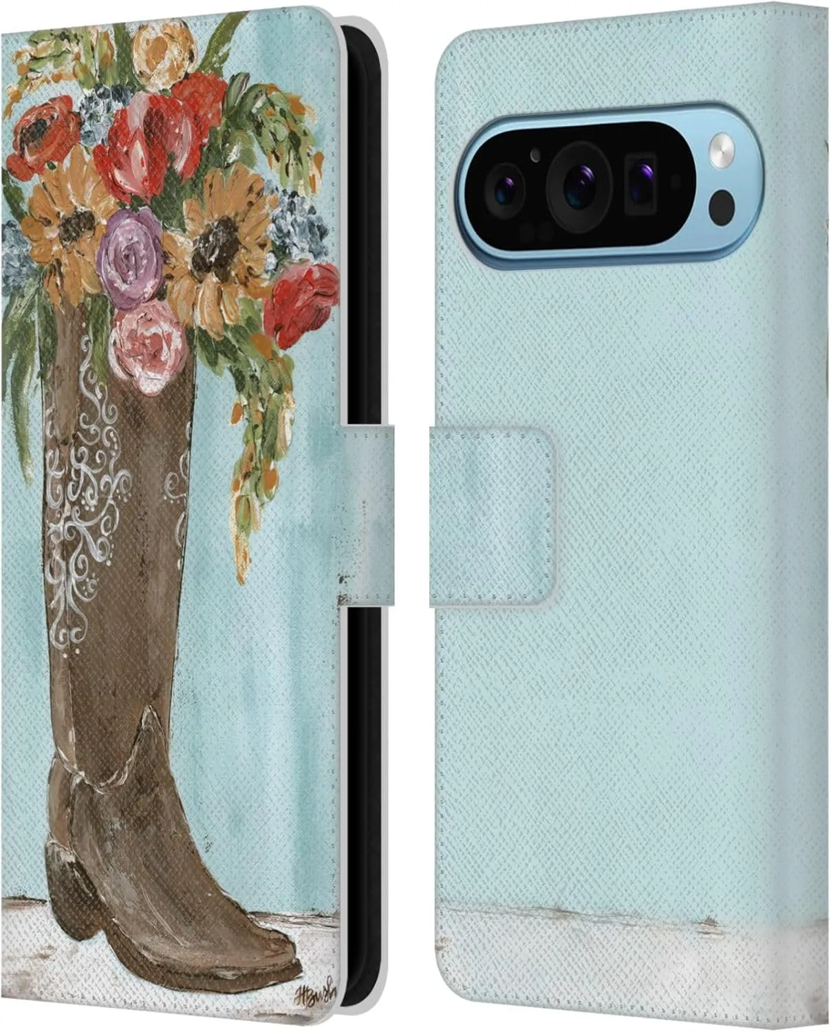 Head Case Designs Officially Licensed Haley Bush Boot Floral Painting Leather Book Wallet Case Cover Compatible with Google Pixel 9 / Pixel 9 Pro