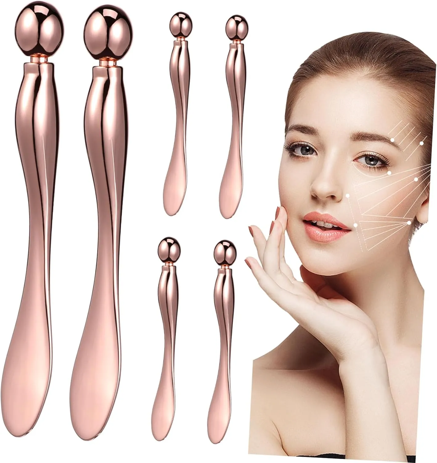 HEALLILY 6 Pack Eye Cream Applicator Tool Cold Metal Roller Skincare Spoon for Eyes Facial Massager Travel-friendly Beauty Tool
