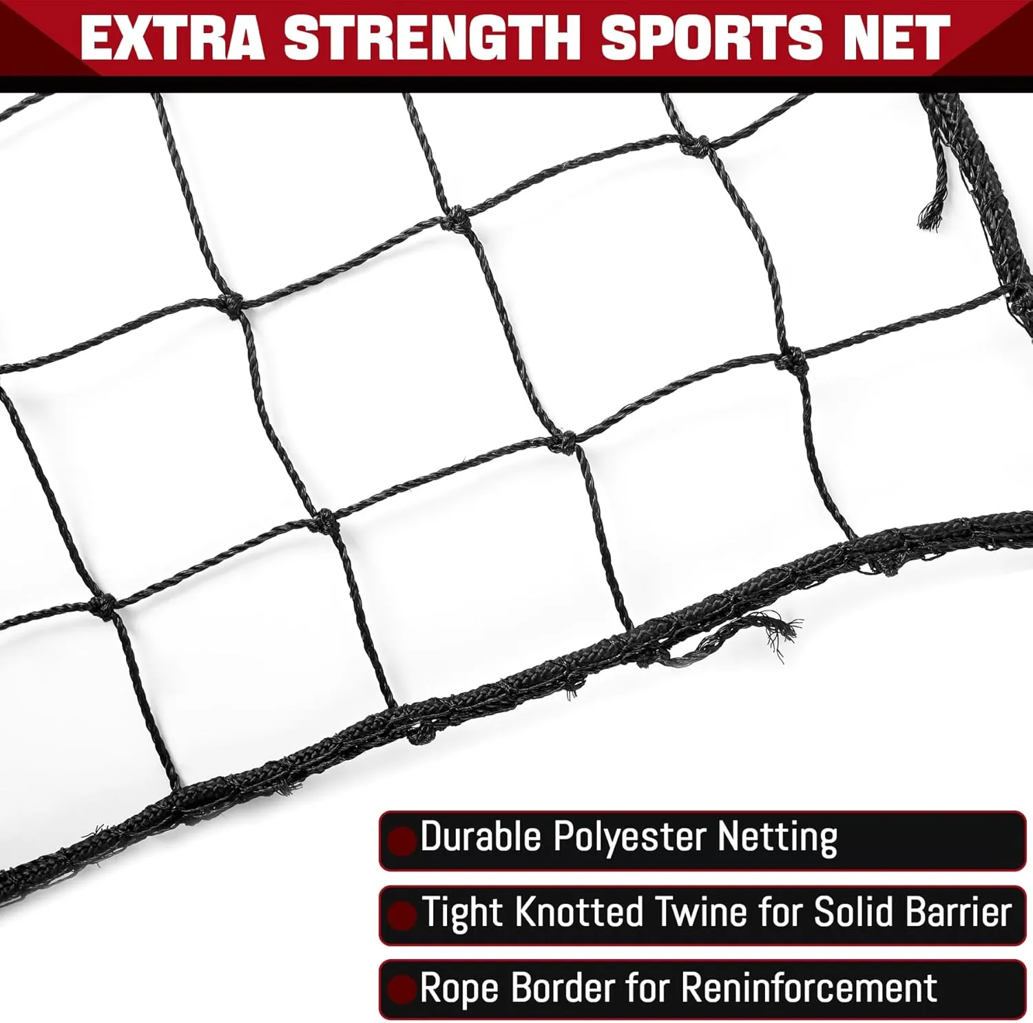Heavy Duty #18 Nylon Baseball Netting - Practice Nets for Softball, Backstop Barrier & Multi-Purpose Training with 33FT Rope, Backyard & Sports Field Use (Key Chains Included)