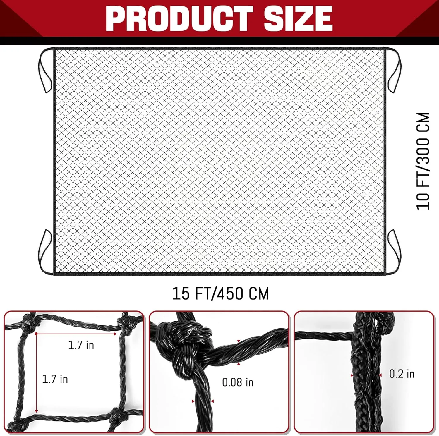 Heavy Duty #18 Nylon Baseball Netting - Practice Nets for Softball, Backstop Barrier & Multi-Purpose Training with 33FT Rope, Backyard & Sports Field Use (Key Chains Included)