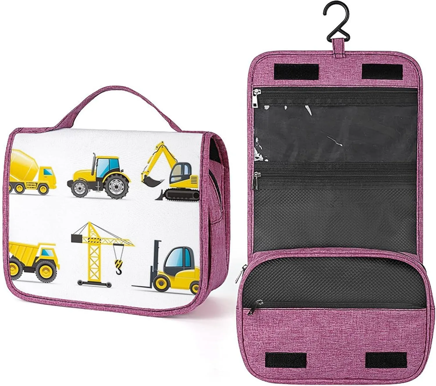 Heavy Truck,Waterproof Travel Toiletry Hanging Bag,Cartoon Style Heavy Machinery Truck,Makeup bag,Travel Organizers,Cosmetic Travel-Sized Container,Large Capacity for Women,Yellow