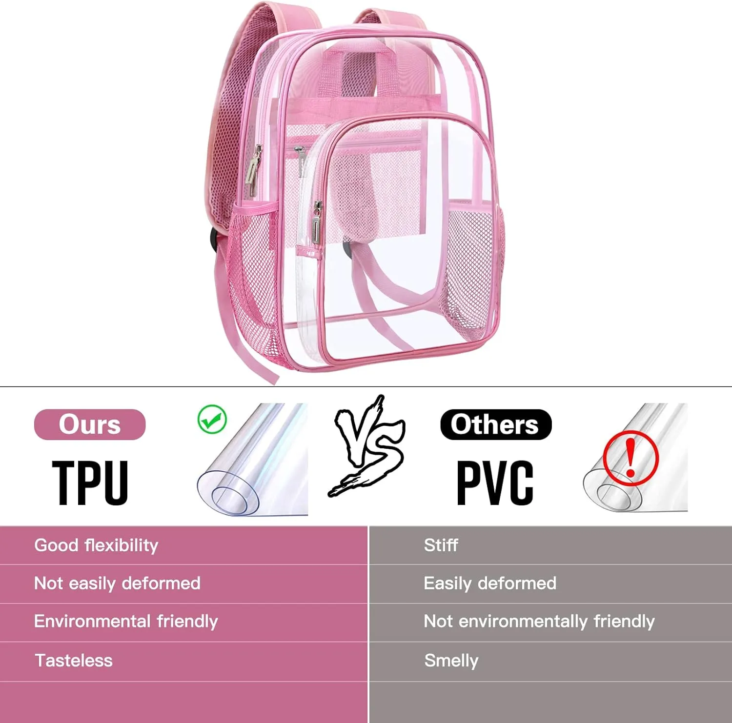 HEEYA Clear Backpack Heavy Duty Transparent Backpack for Security, Sports, Work, Travel, Stadium