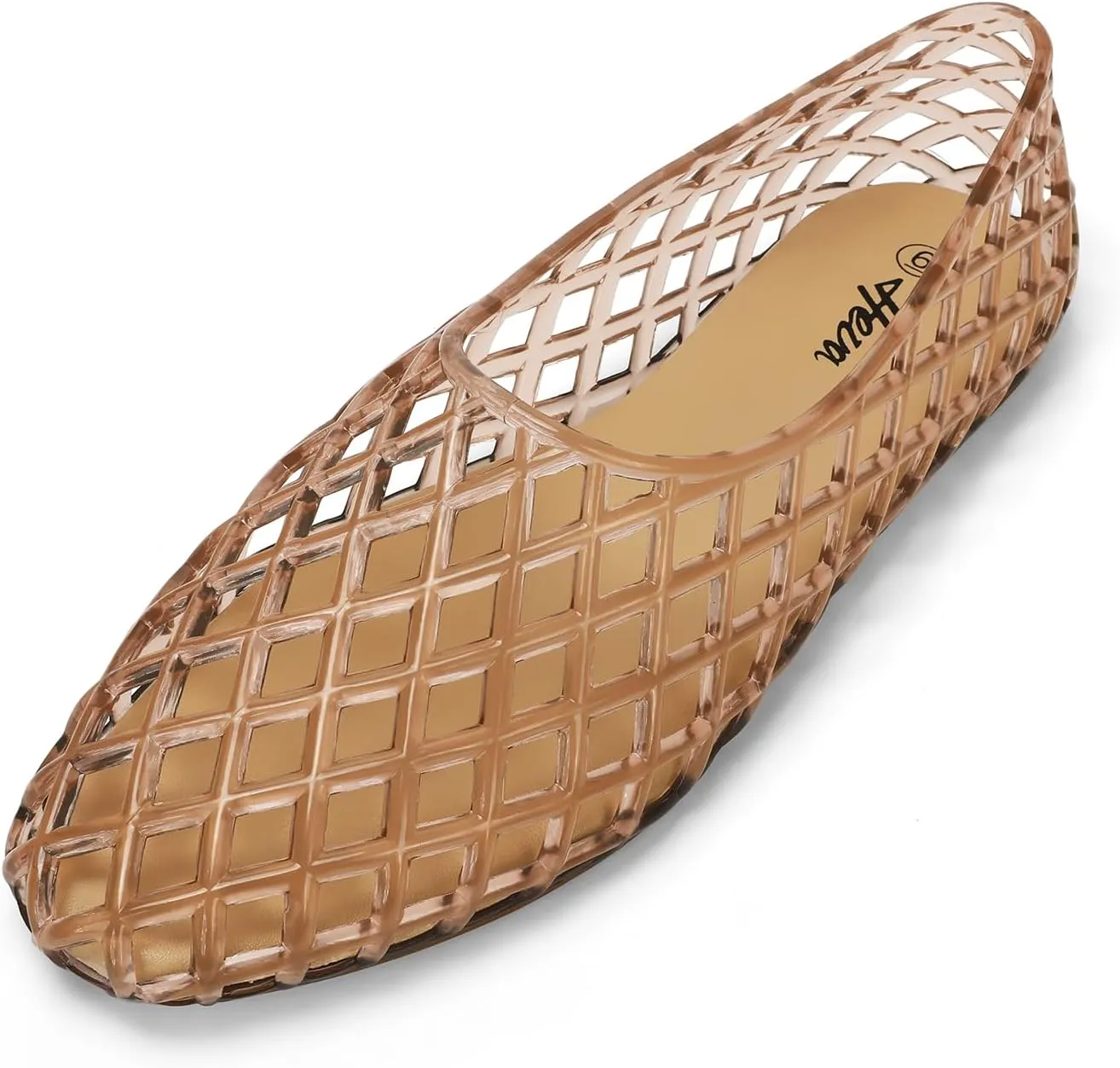 HEVA Women's Jelly Mesh Flats Breathable Clear Hollow Shoes Summer Beach Jellies Ballet Sandals